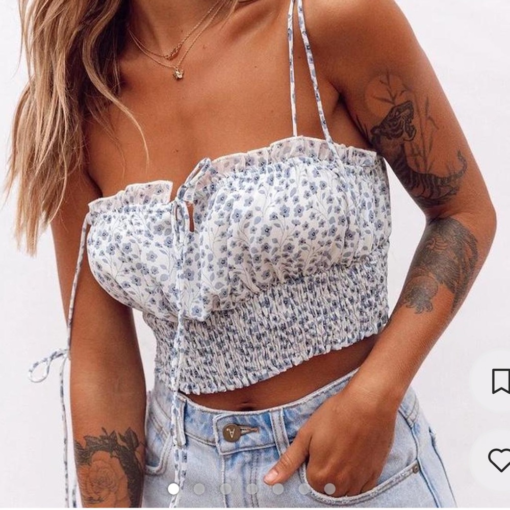 Princess Polly Blue Floral Crop Top